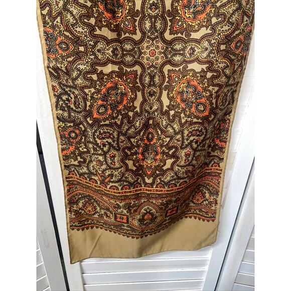 VTG 70s Brown Orange Geometric Rectangle Nylon Scarf Made In Japan 43”x13” - Picture 9 of 9